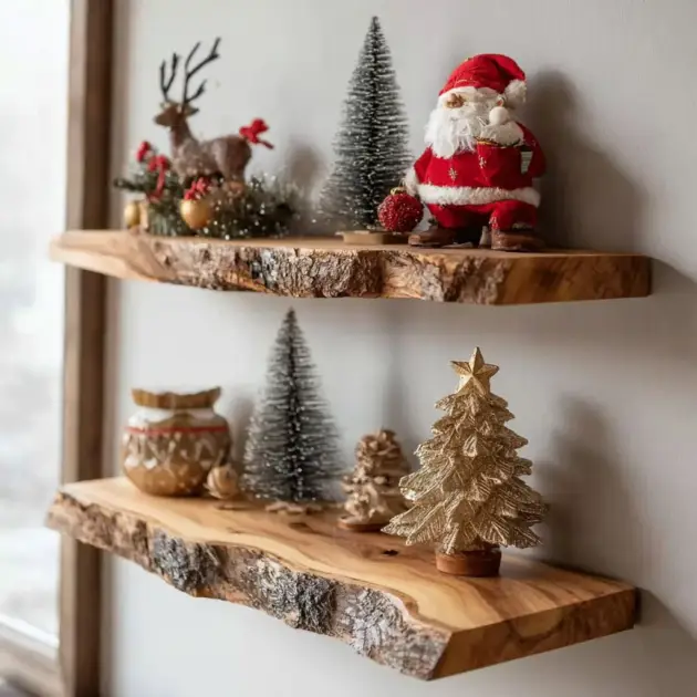 Live Edge Wood Wall Shelves Rustic Handmade Set